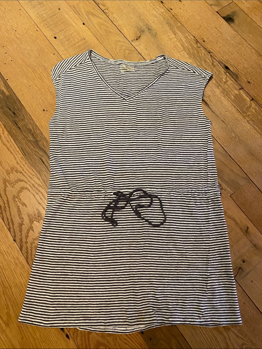 Anthropologie x Sundays Linen Drawstring Dress Gray Stripe Size Medium